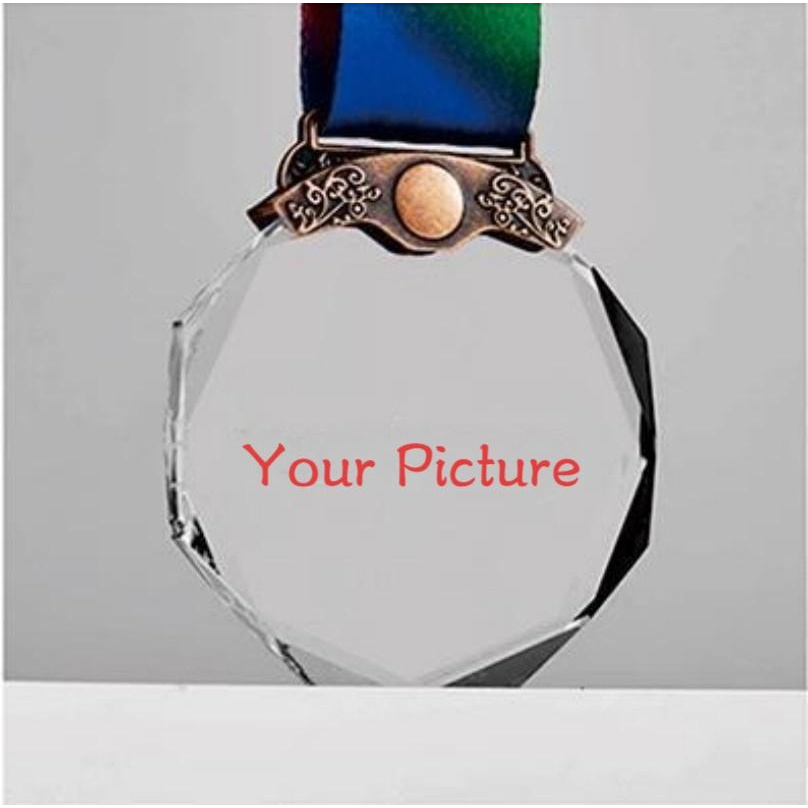 TEMU 1pc Nouvelle Médaille Hexagonale en Cristal, Plaque Métallique en Cristal Personnalisée de Diamant, Trophée, Étiquette, Médaille Vierge, Cadeau