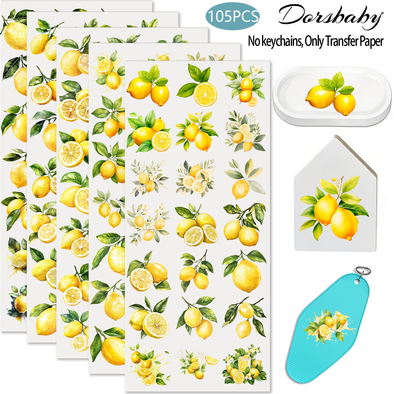 Image of 105pcs Lemon Uv Dtf, Colorful Uv Dtf Transfer, High Uv Dtf Transfer Paper Suitable For Keychains, Mugs Uv Dtf Keychain (no Keychain, )