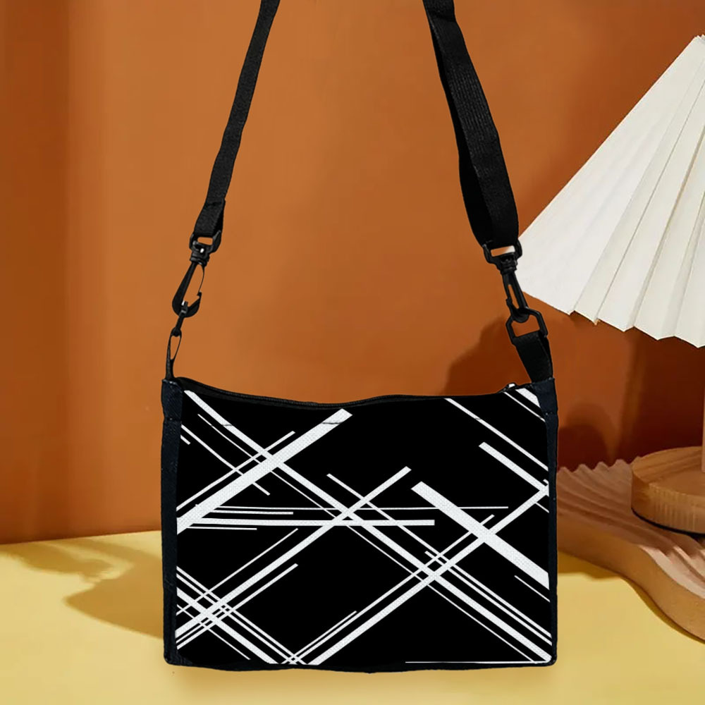 TEMU Black And White Abstract Printed Shoulder Bag