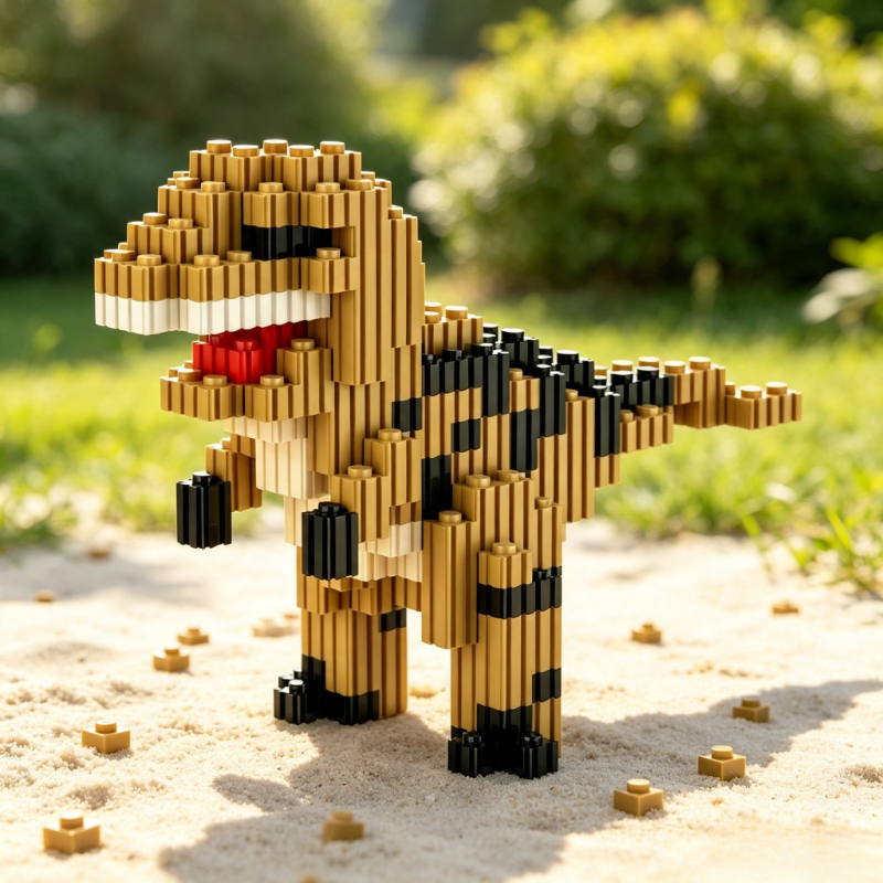 Brown Multi-Style Dinosaur Building Block Set