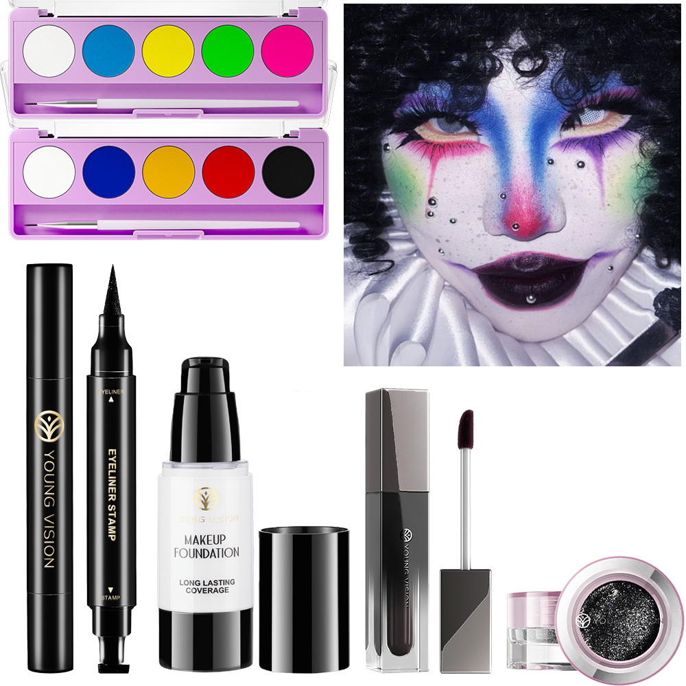 4 kom./6 kom. Gotički Cosplay Makeup Set - Višebojne Sjenke za Oči, Eyeliner Stamp, Puder, Crni Ruž i Glitter za zabave, Noć vještica, Cosplay izgled
