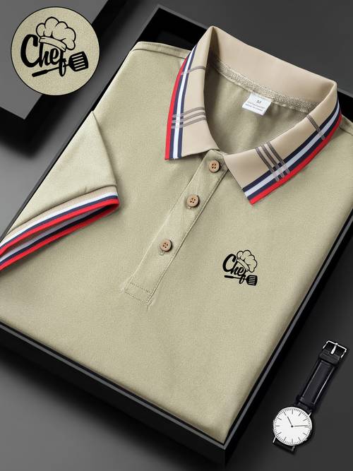 summer brand light luxury chef printed shirt with mens short sleeved collar fashionable high end t shirt fit and ming style micro elastic knitted fabric comfortable and breathable