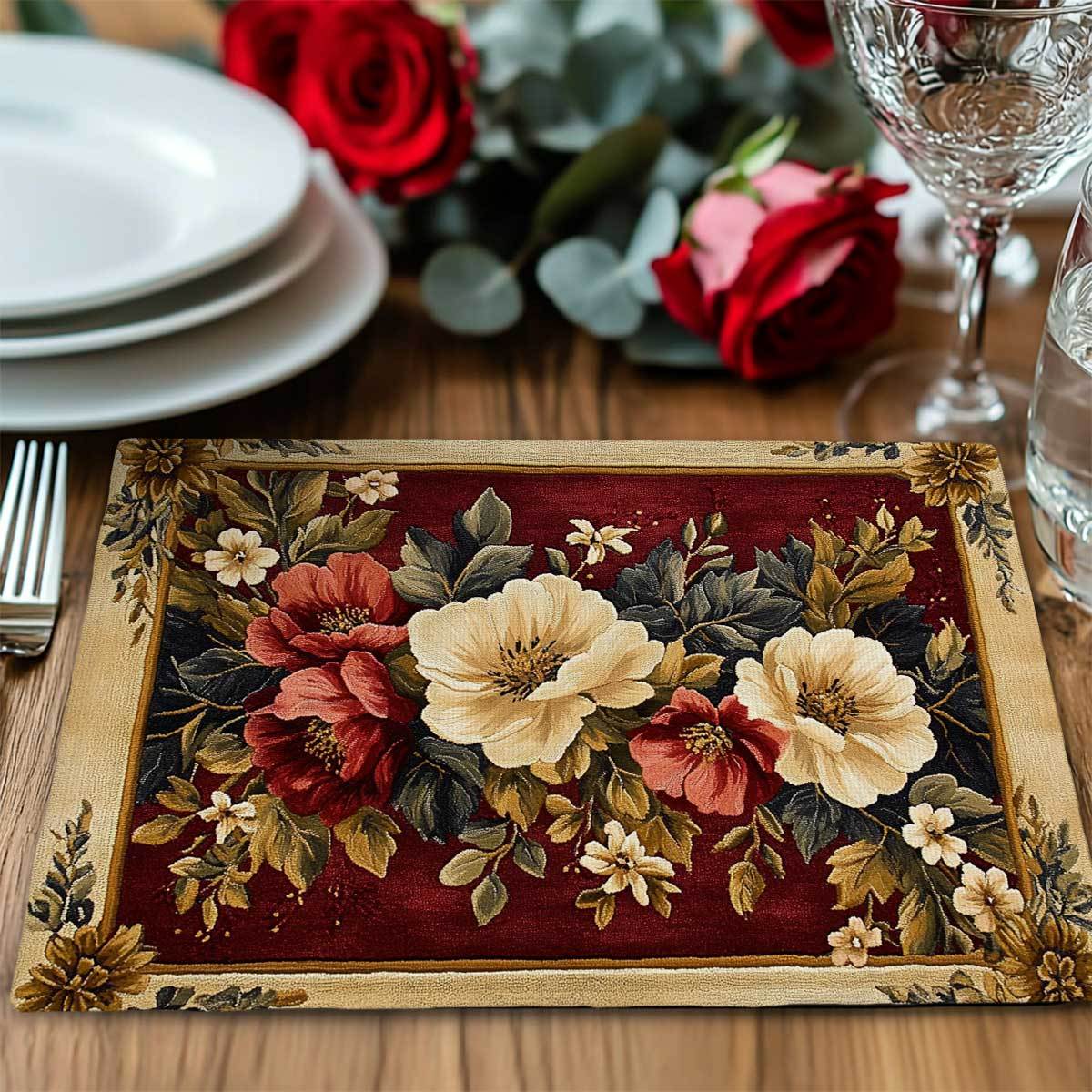 set 4 tischsets klassischen blumendesigns größe 12x18 zoll