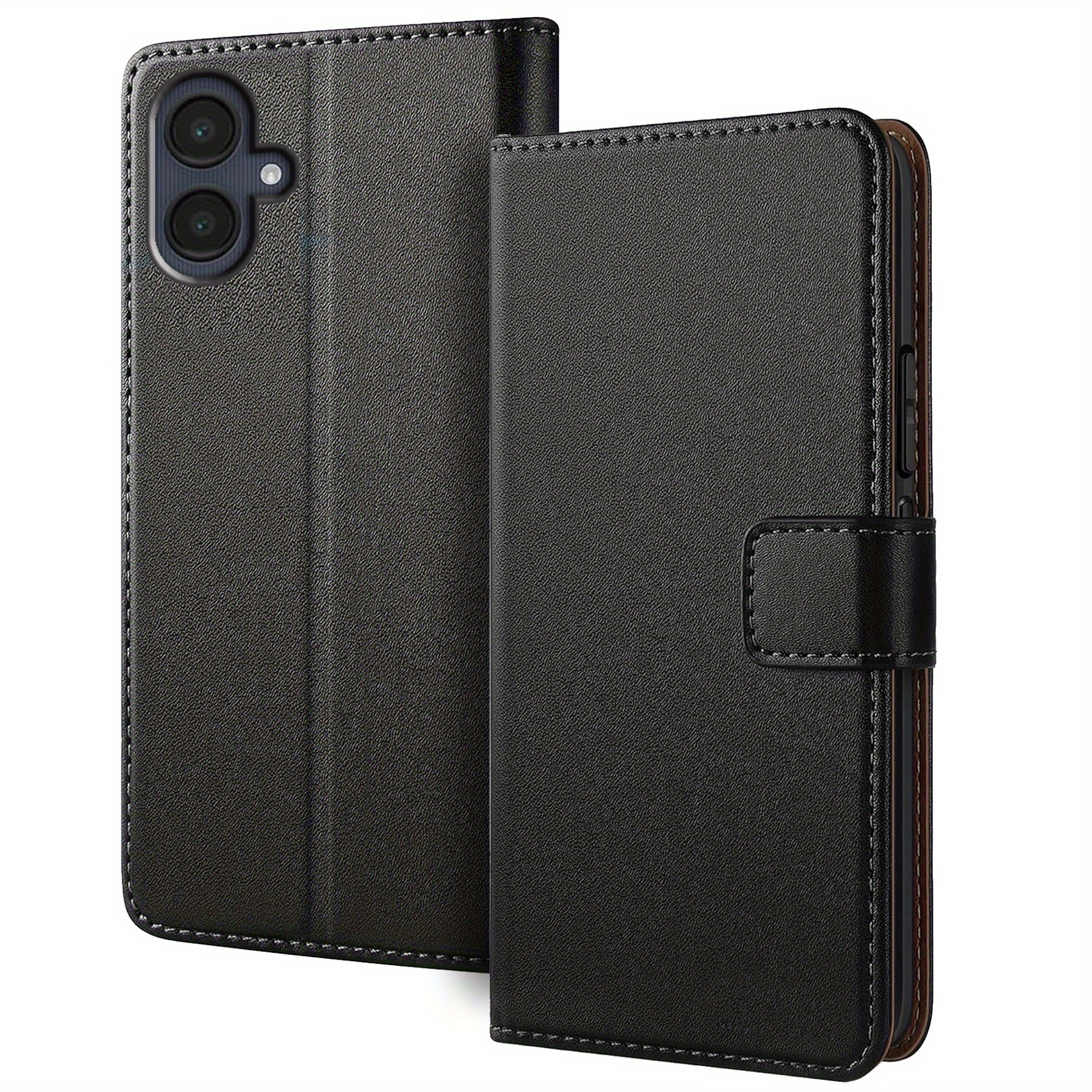 TEMU Phone Case - For For Galaxy A07/a06 Wallet Case Flip Case With Card Holder Magnetic Closure Kickstand Black Faux Leather Protective Phone Case