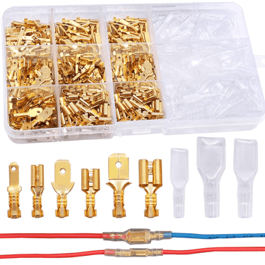 Kit assortito da 360 pezzi di connettori a forcella maschio e femmina a crimpare per giunzione rapida da 2,8/4,8/6,3 mm con guaina isolante per cablaggio elettrico e altoparlanti audio per auto
