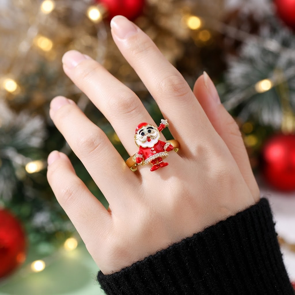 Women's Santa Claus Zirconia Open Ring, Copper