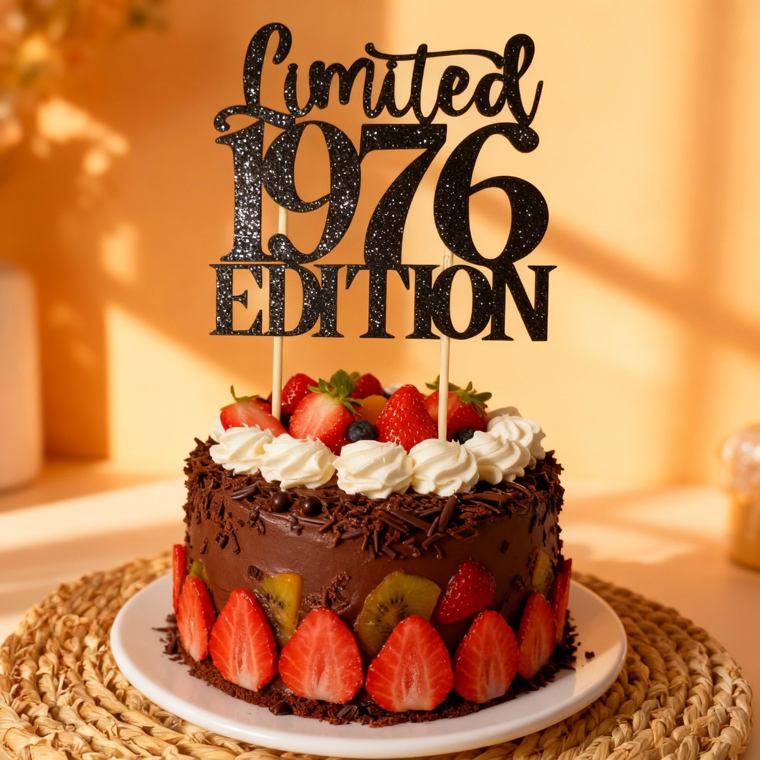 Edition 1976 Black Glitter Cake Topper For Birthday, Handmade Black Cake Decoration (1pc) - Perfect For Christmas, Thanksgiving, And 50th Birthday Prep For Her Him