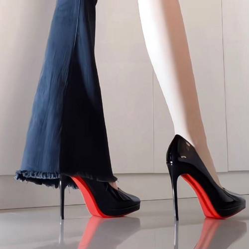 black high heeled shoes with red soles petite women 2026 style patent pointed toe professional shoes women shoes