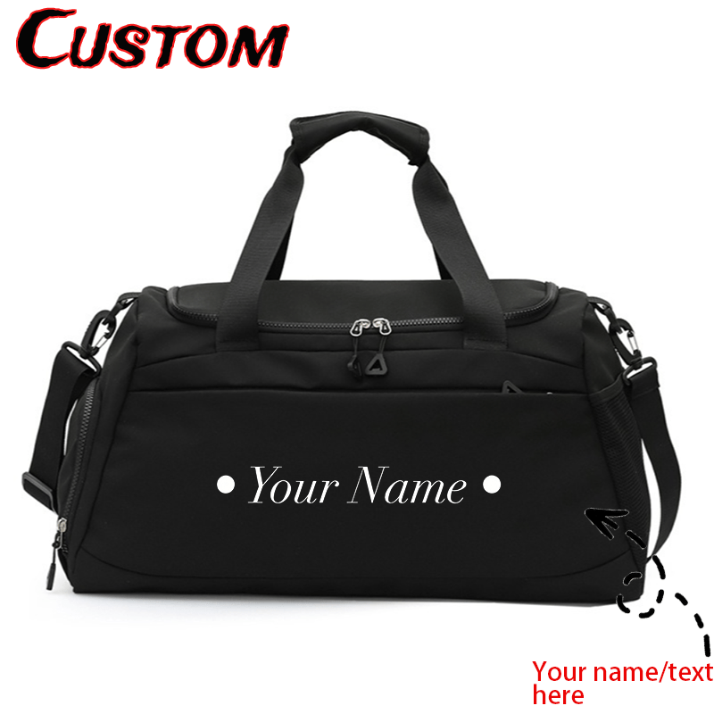 TEMU A Custom Name/text Printed Large-capacity Durable Nylon Bag - Features Dry And Wet And A Shoe Compartment, Foldable For Gym, Swimming, And
