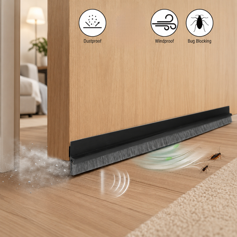 TEMU 2-pack Door Bottom Brush Seal Strip | Self-adhesive Draft Stopper | Dustproof, Windproof, And Insect-proof Seal Strip, Suitable For Household