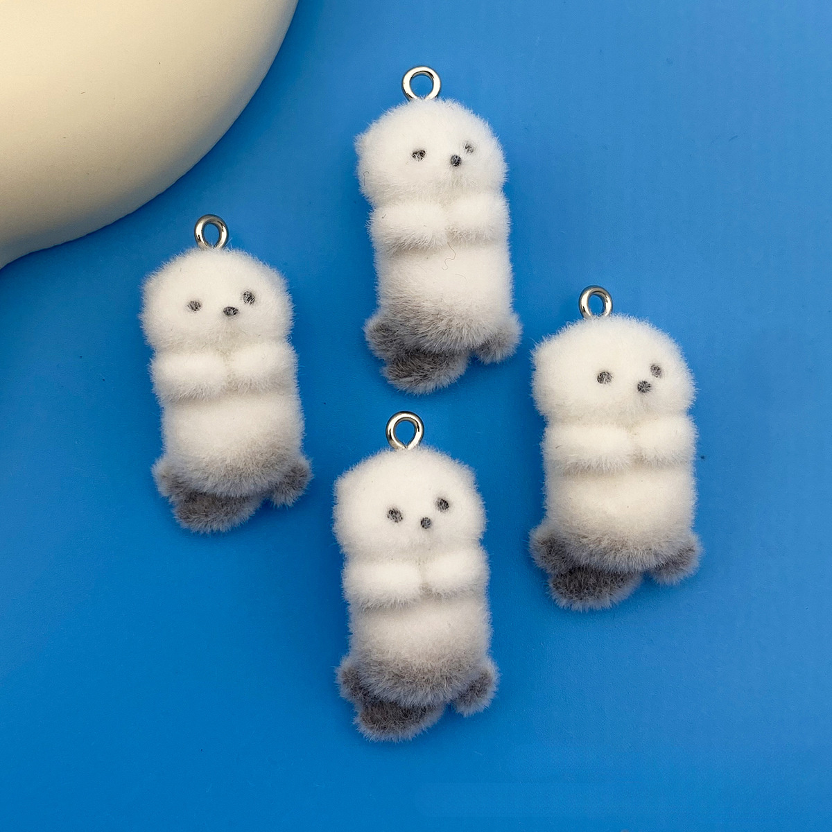 

4pcs Set Cute Cartoon Otter Keychains - Diy Resin Flocked Charms For Earrings & Car Accessories, Women'