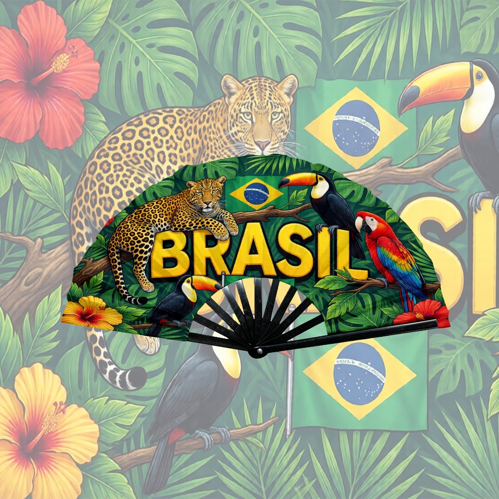 TEMU 1pc Wildlife Design Theme Folding Fan- Wedding Party Decoration, Home Decoration Gift, With Vivid Printed Patterns, Portable And Durable For