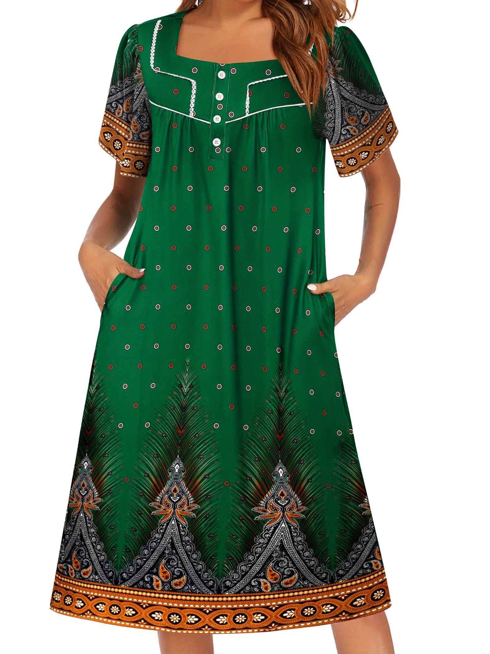 ladies house dresses Ekouaer for Women with Pockets Short Sleeve Nightgown The pleated design ensures a flattering fit YOZLY House Dress for Women