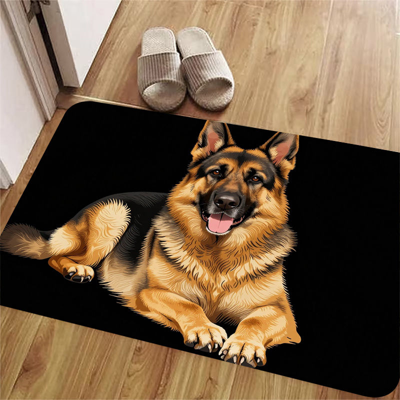 TEMU 1pc, 2d Flat Printing, Black Background German Shepherd Doormat, Entrance Mat For Entryway And Doorway, Non-slip Machine Washable Easy-to-clean