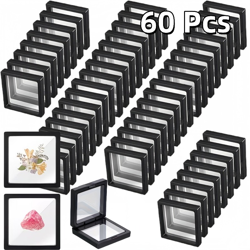 TEMU 60pcs Floating Frame Display Boxes Made Of Transparent Plastic, 3d Floating Frame, Transparent Pe Film, Bead Jewelry Box, Medal Shell, Coin