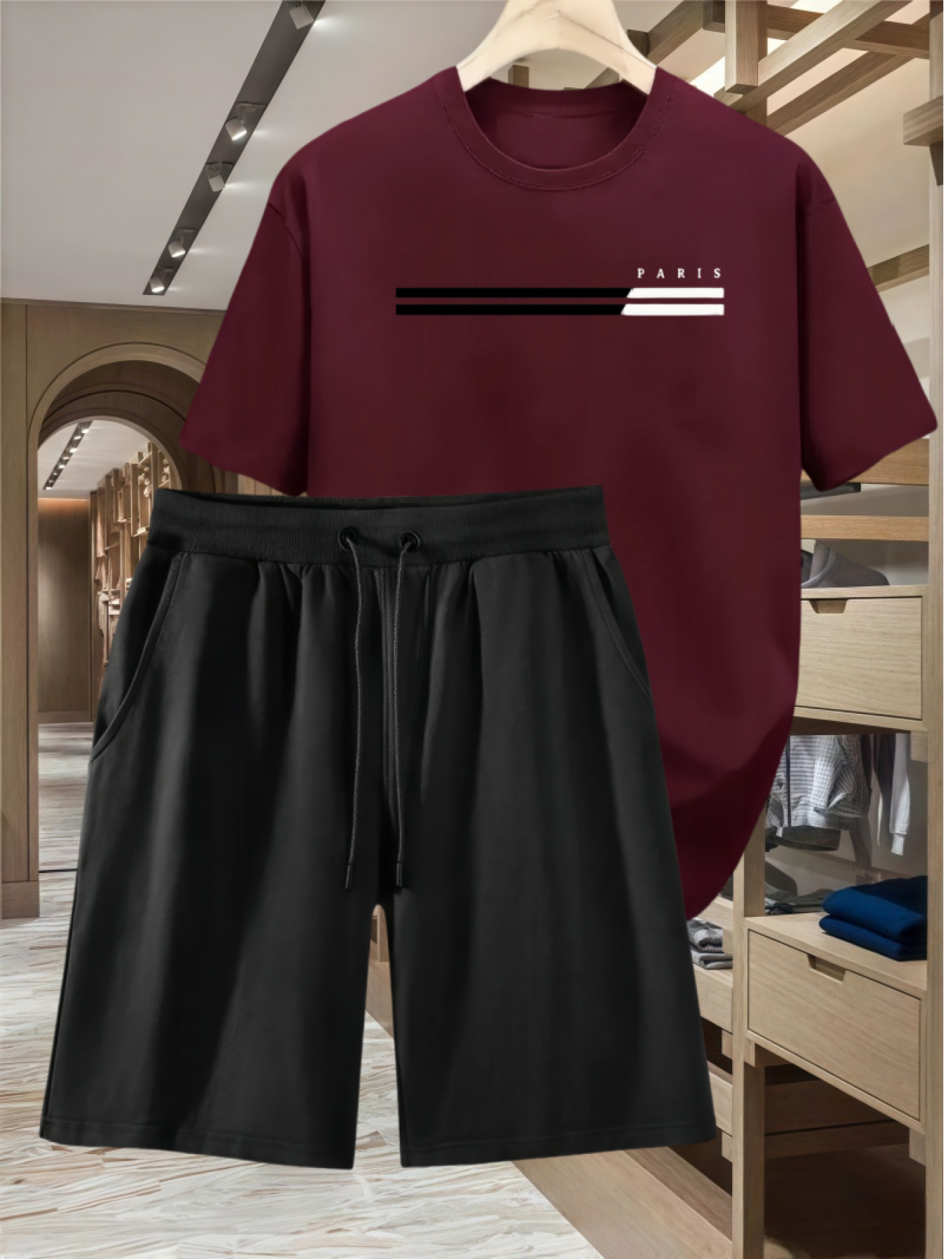 Two-Piece Casual Sports Set Featuring a Loose-Fitting Round-Neck Digital Print T-Shirt And Drawstring Shorts, Suitable for Both Men And Women, Perfect for Summer Beach Activities.