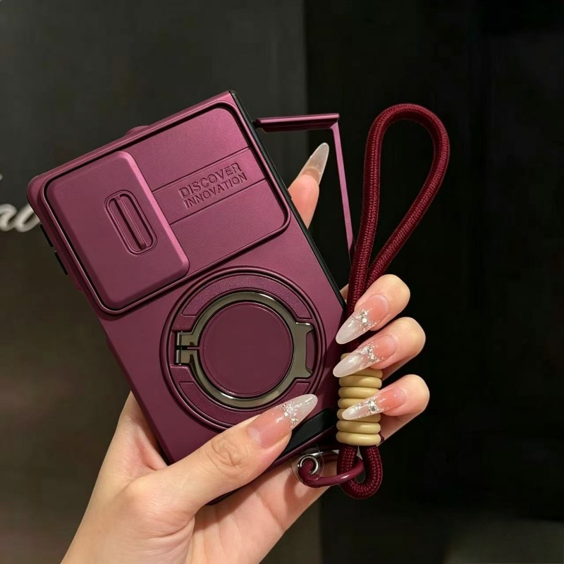 TEMU Coque de téléphone - avec cordon, coque magnétique pour Samsung Z Fold 8 , couverture de caméra coulissante et anneau rotatif à , coque de