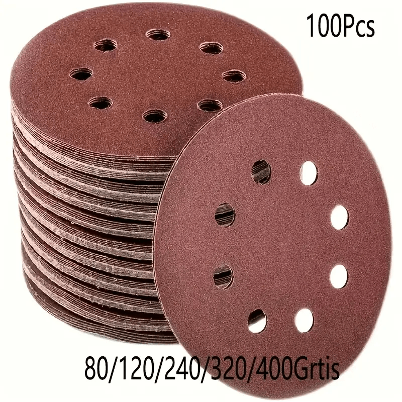 Image of 100pcs 8-hole Sanding Disc – 60/80/100/120/150/180/240/320/400/600/800/1000 Grit – Perfect For Random Orbital !