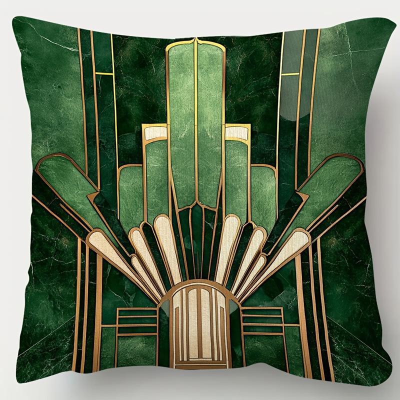 Image of 1pc Art Emerald Green Throw Pillow Cover Golden Accents Patterned Printed Short Plush Pillowcase 17.7 "x17.7" Home Decor Car Decor