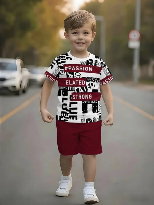 2pcs boys short sleeve matching shorts matching outfit soft breathable summer playwear with t shirt shorts casual outdoor play clothes for spring summer 2pcs machine washable 2pcs set outdoor