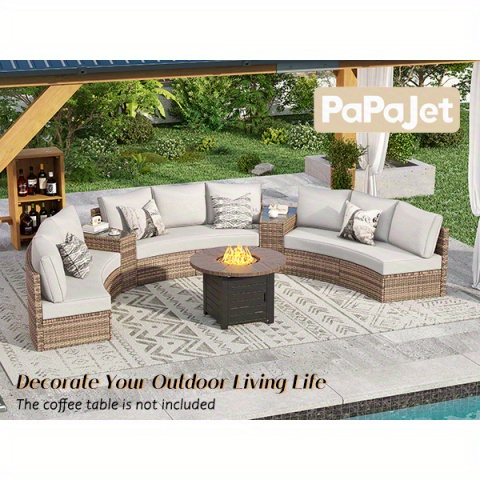 Patio Furniture Set 3-Seater/9-Seater Half Moon Sectional Outdoor Sofa with Cushions And Wedge Table for Patio Pool Balcony