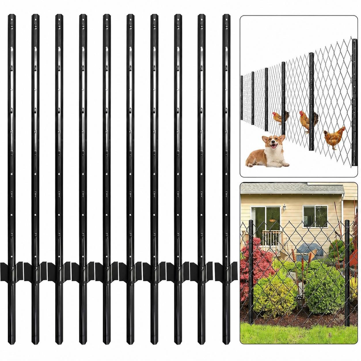 Heavy Duty U-channel Steel Fence Posts 8-pack, 5ft Fence Posts, Agricultural Fencing, Weather Resistant Metal Stakes, Metal Fence Poles, No Dig Anchor Plates, Garden, Yard