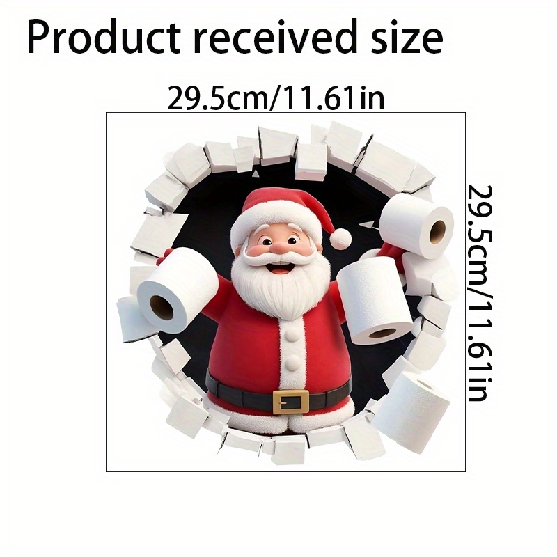 TEMU 1pc Of Christmas Sticker Featuring A Design With A Broken Wall And Santa Claus Toilet Paper, , Toilet Decals, Toilet Lid Prints, Self-adhesive
