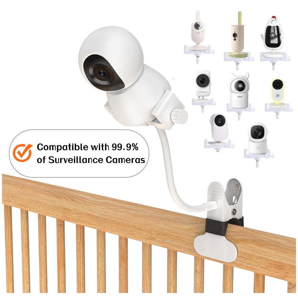 Image of Baby Monitor Mount, Universal 1/4" Screw Clamp Stand With Flexible Gooseneck - Angle Adjustable No-drill Crib Holder, Compatible With Hellobaby Ghb Boifun Cameras For Crib, Desktop, Shelf