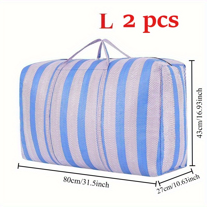 2pcs Handheld Nylon Storage Bag-bedding And Clothing Sorting Bag Thickened Large Capacity Luggage Moving Bag Blue And White Stripe Packaging -in Skin Bag