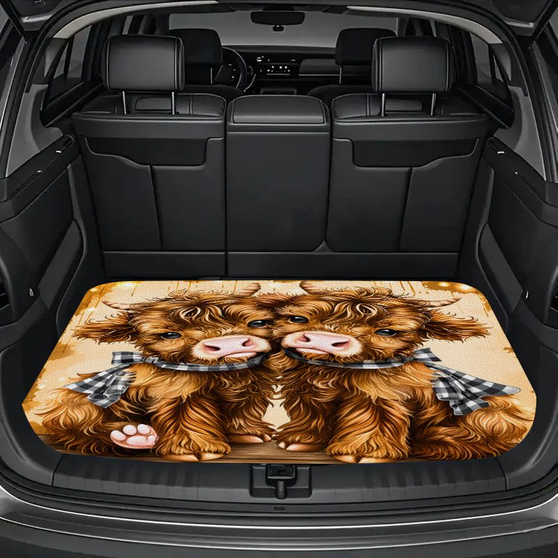 TEMU 1pc Cute Highland Calf Pattern Universal Car Trunk Mat, Cool Rear Cargo Liner, Car Interior Decoration, Kawaii Cartoon Car Accessories