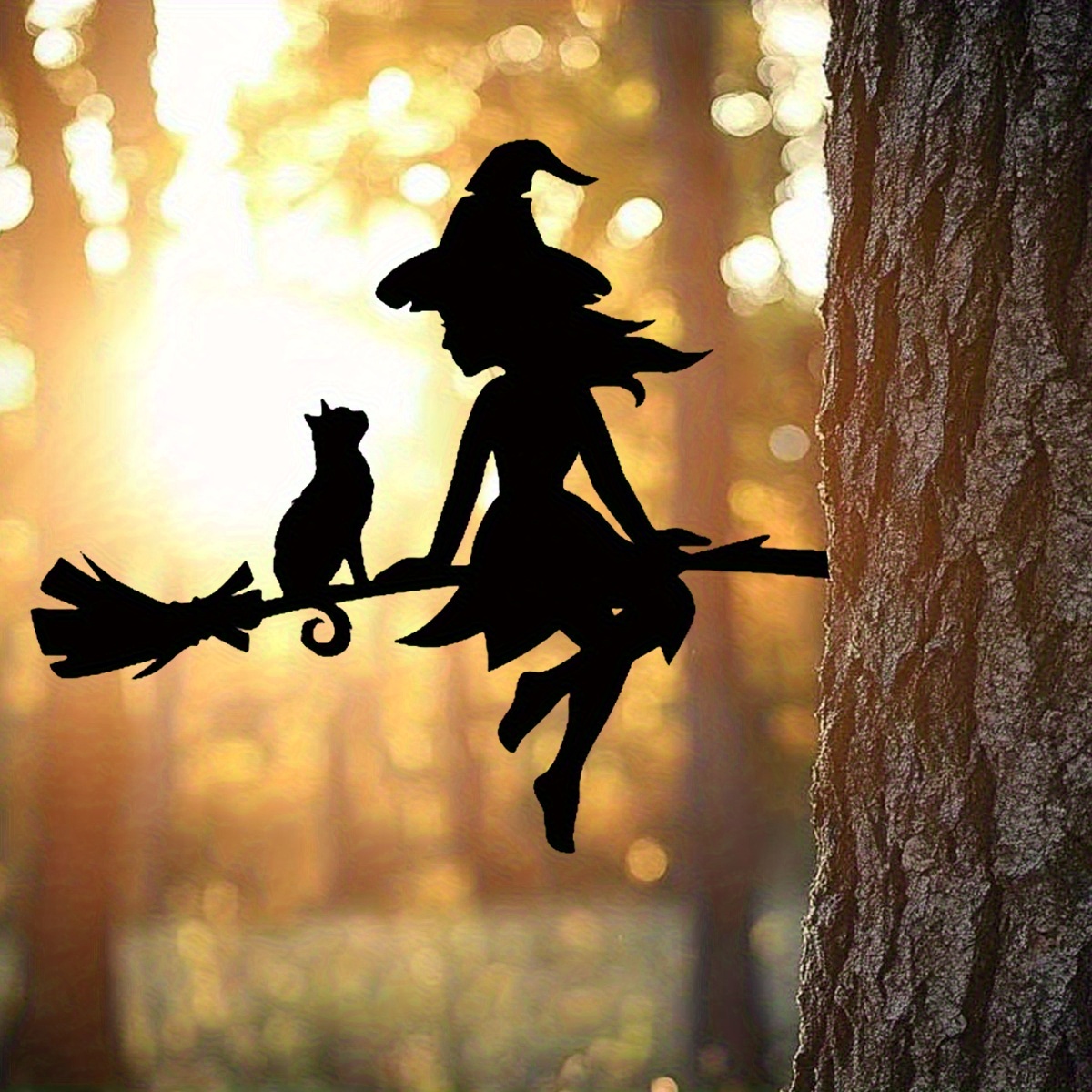 TEMU 2d Flat, 1pc Acrylic Riding A Flying Broomstick. Charming Fairy And Cat Garden Decoration - Durable Acrylic Yard Art Ornament - Cute Outdoor