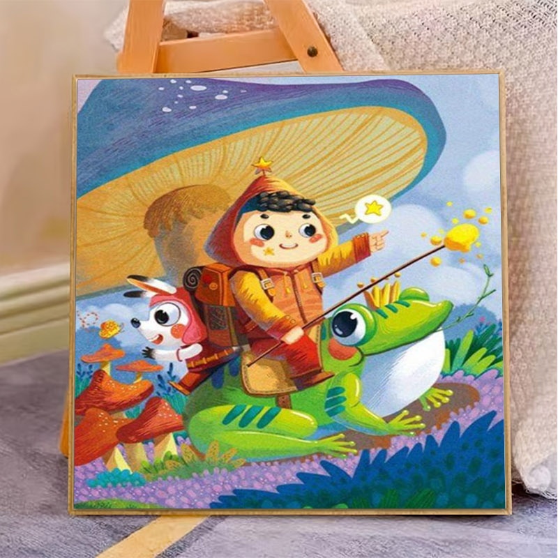 2D Printed Cross-Stitch Kit, Magical Fairy-Tale Forest Frog Adventure