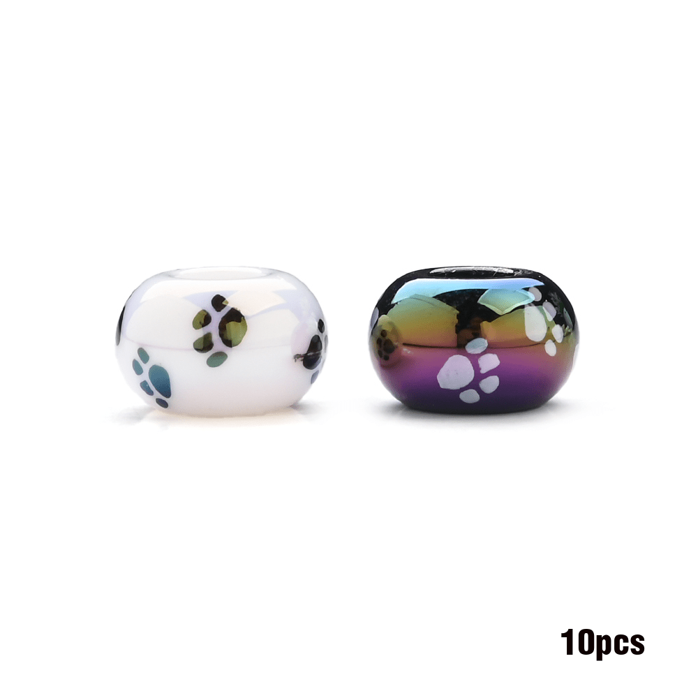 E-shop 10/20 Stück 14 mm Acryl-Loseperlen mit großem Loch buntem, bedrucktem Hundepfotenmuster für DIY-Schmuckherstellung, Armbänder, Perlenstifte,