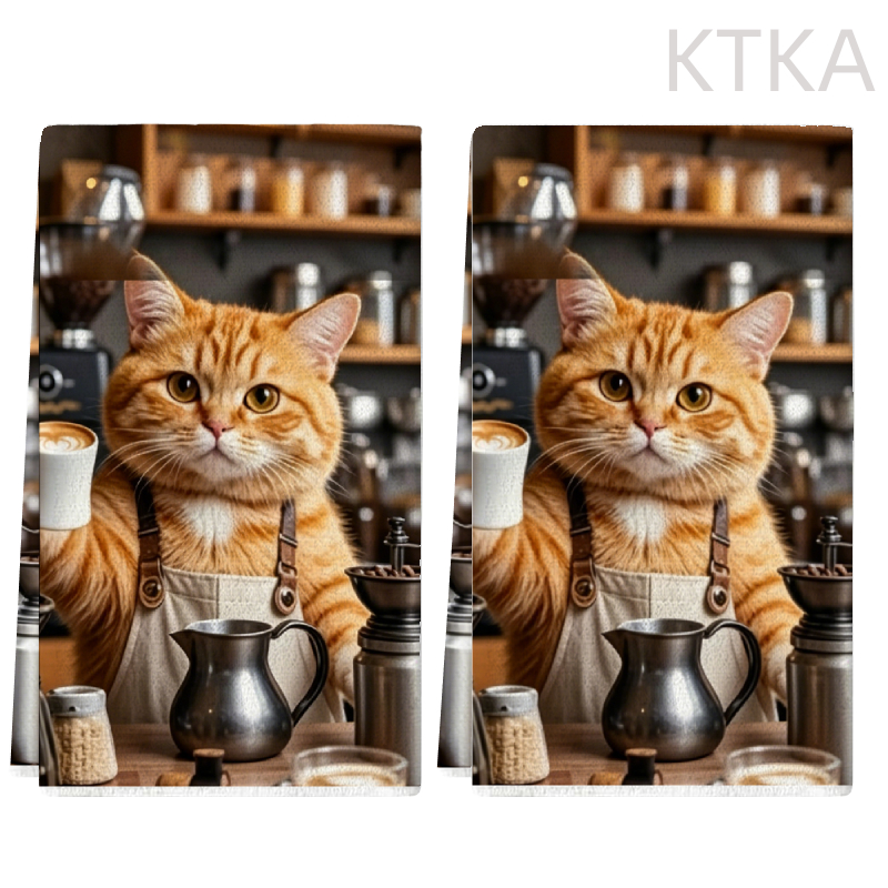 TEMU Cat Barista Coffee Shop Scene Patterned Printed Kitchen Towels, Cleaning Cloths, Neighbor Gifts, Mom Gifts, Birthday Gifts, Sweet Housewarming