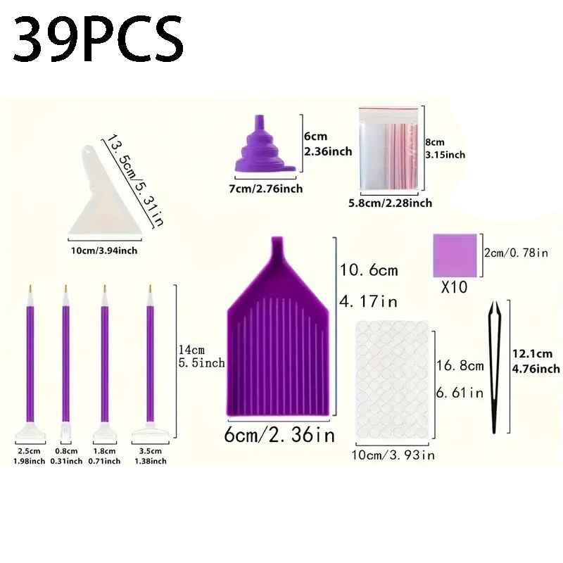 TEMU 39pcs 5d Diy Diamond Painting Kit, Embroidery Set With Accessories, Brushes, Plastic Craft Tools For Adults Art Craft Making