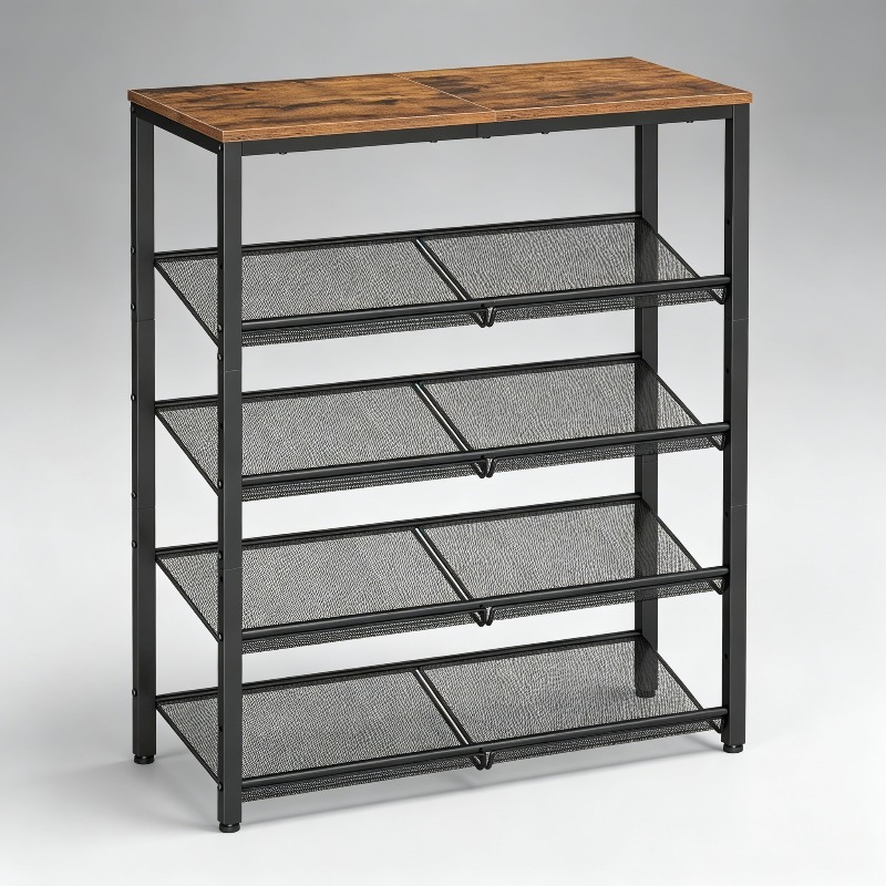 TEMU 5-tier Shoe Rack Cabinet, Entryway Shoe Storage Bench With Shelf & Spacious Top, Adjustable Height Freestanding Industrial Shelving Unit For
