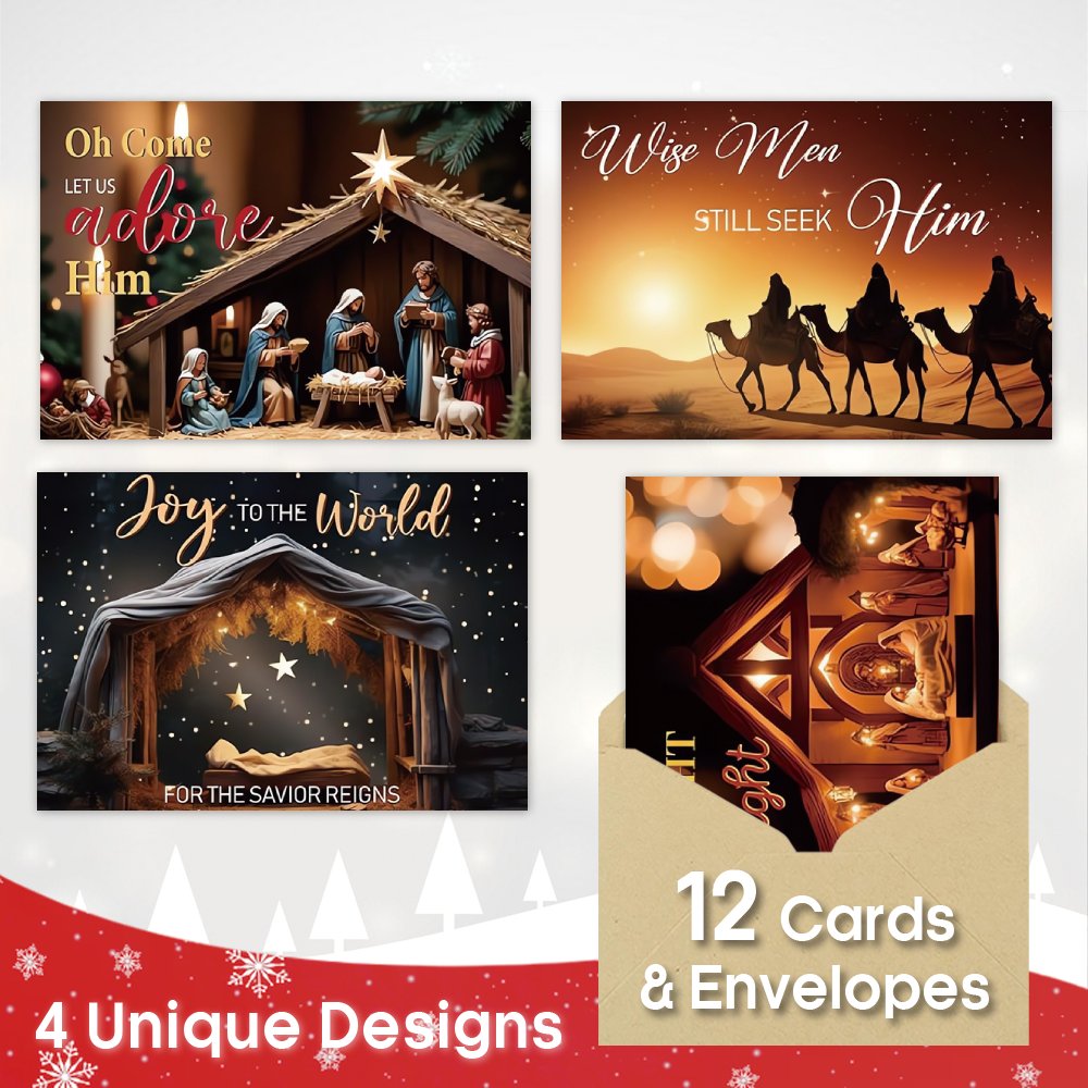 TEMU (12 Greeting Cards + 12 Envelopes) Religious Nativity Christmas Greeting Card With Envelopes, Scripture Christmas Cards Bulk, Perfect For