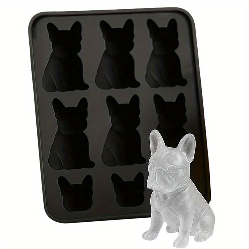 TEMU 1pc French Bulldog Ice Mold - 3d Silicone Dog-shaped Ice Tray, Animal Molds For Cocktails, Beverages & Home Decor, Durable & Easy To Clean,