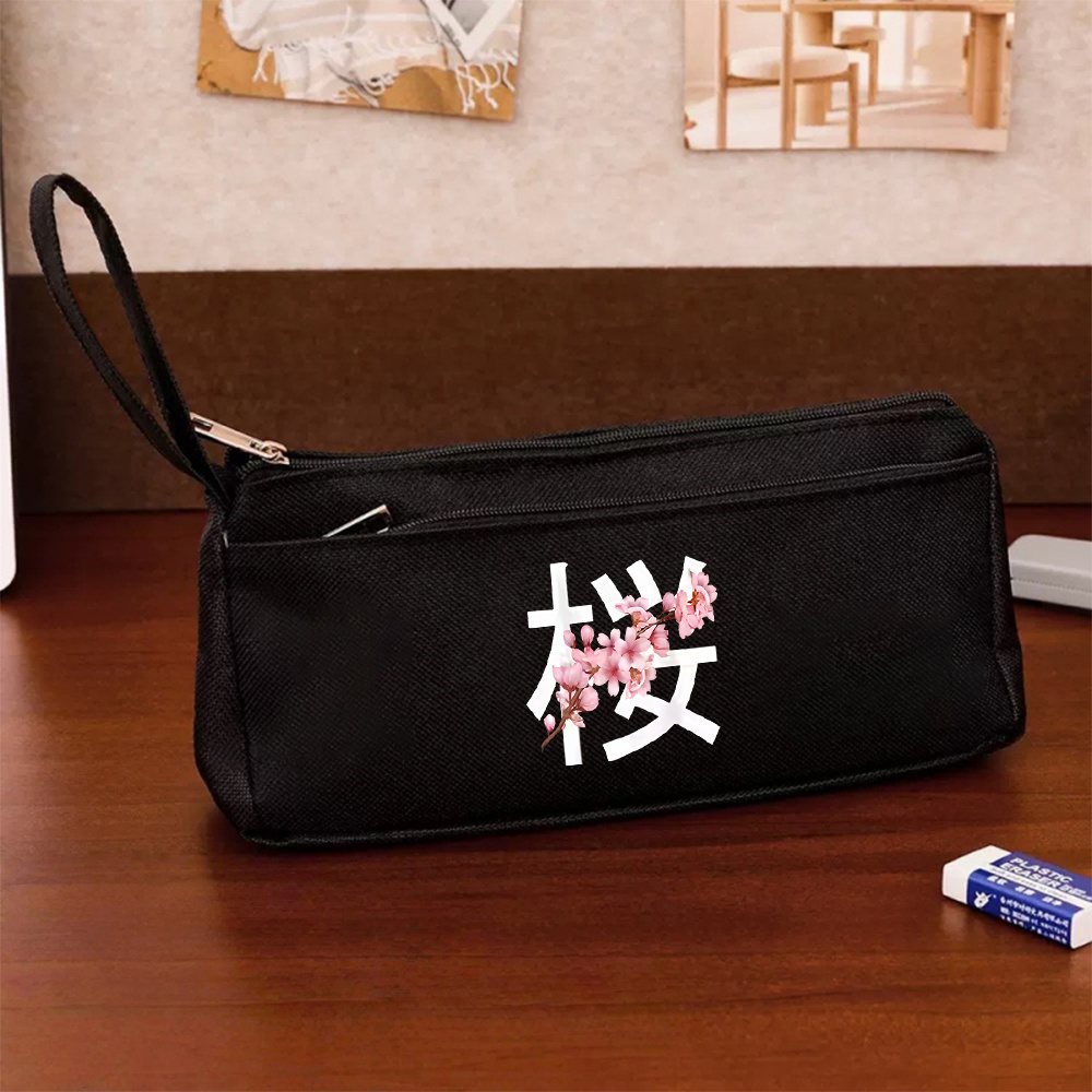 TEMU 1pc Pink Branch Zippered Pencil Case & Desktop Organizer - Foldable Branch-themed Pencil Holder Suitable For, College, Office, Travel, Compact