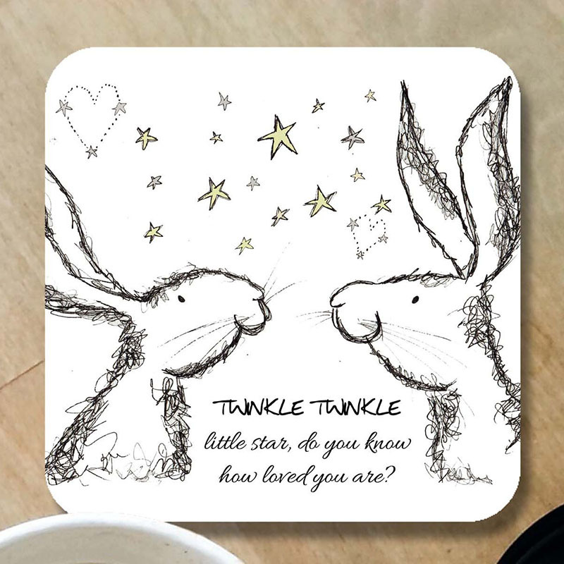 TEMU 1 Houten Onderzetter met Schattig Witte Konijn en Gouden Ster Ontwerp | Paascadeau, Kamerdecoratie, Tafelkleed met Konijnen Thema, Gemaakt van