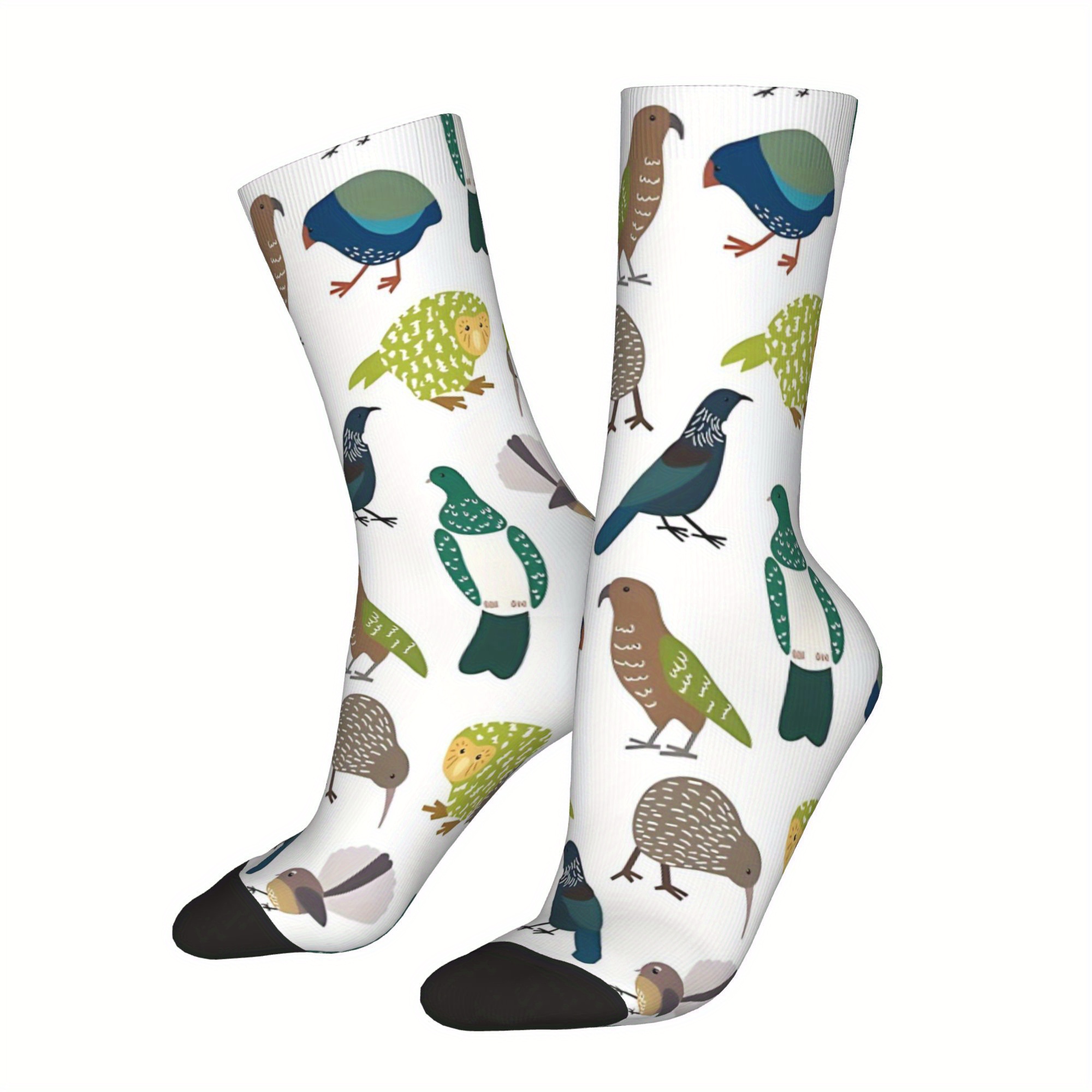 TEMU Cute New Zealand Bird Socks For Men - White With Print, Breathable Polyester, Arch Support, Fitness & Tech Gift, Cooling Socks | Sock Design |