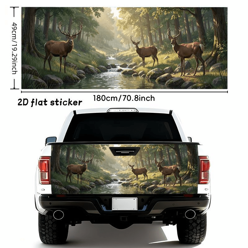 TEMU 1pc 180 X 49cm 2d Flat Sticker Forest Deer Landscape Car Sticker - Nature Wildlife Scenery Tailgate And Bumper Decal - Waterproof Sun-resistant