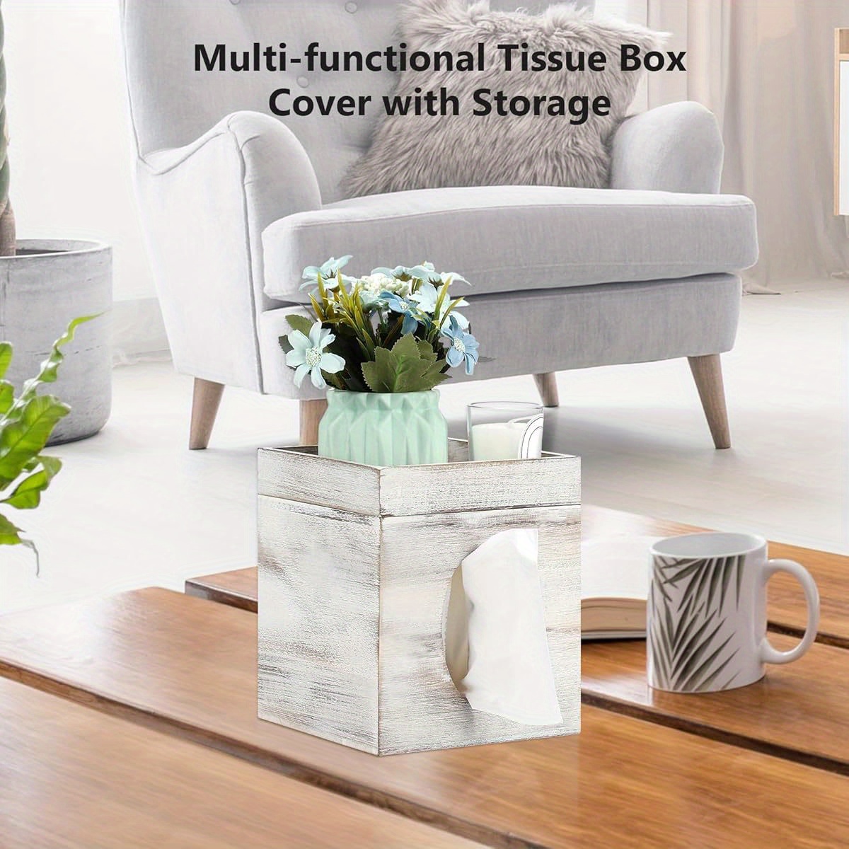 tissue box cover with storage tray decorative bathroom living room office organizer durable plastic construction fits standard tissues   decor easy   fits spaces ideal housewarming gift bedroom accessory elegant design sturdy   accessory   Product details 2