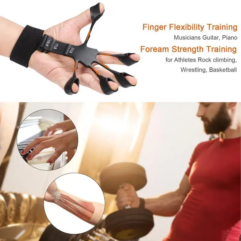silicone strengthener grip strengthener finger exerciser hand strengthener finger flexible grip strengthener adjustable and extension grip strength training fitness equipment for athletes guitarists pianists black uncharged silicone details 1