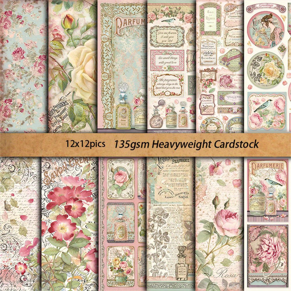 E-shop 12 Blätter Großformatiges Rosenwasser-Material Papierjournal - DIY-Werkzeuge für Schülerbedarf, Kunsthandwerk, Dekoration und Kreative Projekte