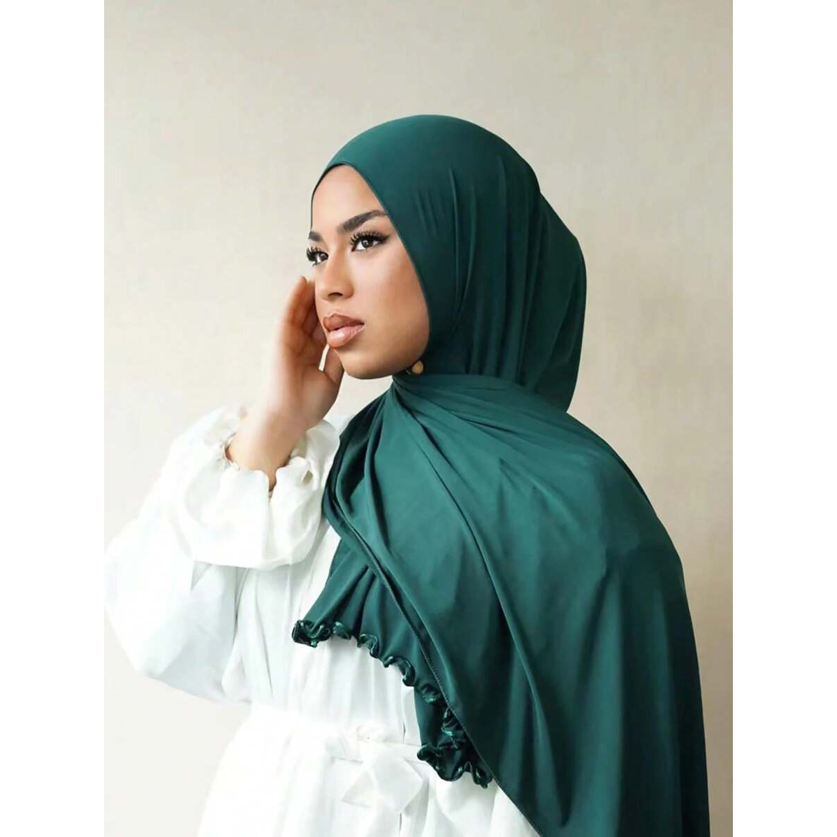 1pc women   color jersey hijab - soft, frill trimmed headscarf with decorative scarf, machine washable, ideal for daily use in arab style,   abaya and veil, versatile headwear | frill trimmed hijab | polyester hijab 0