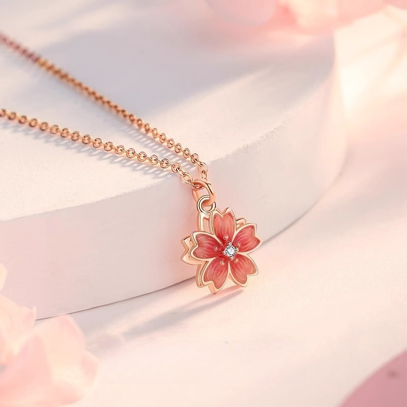 TEMU 3 Lives 3 Worlds Ten Miles Of Peach Blossoms Translucent Enamel Micro-pave Synthetic Cubic Synthetic Synthetic Zircon​​ 360-degree Rotatable
