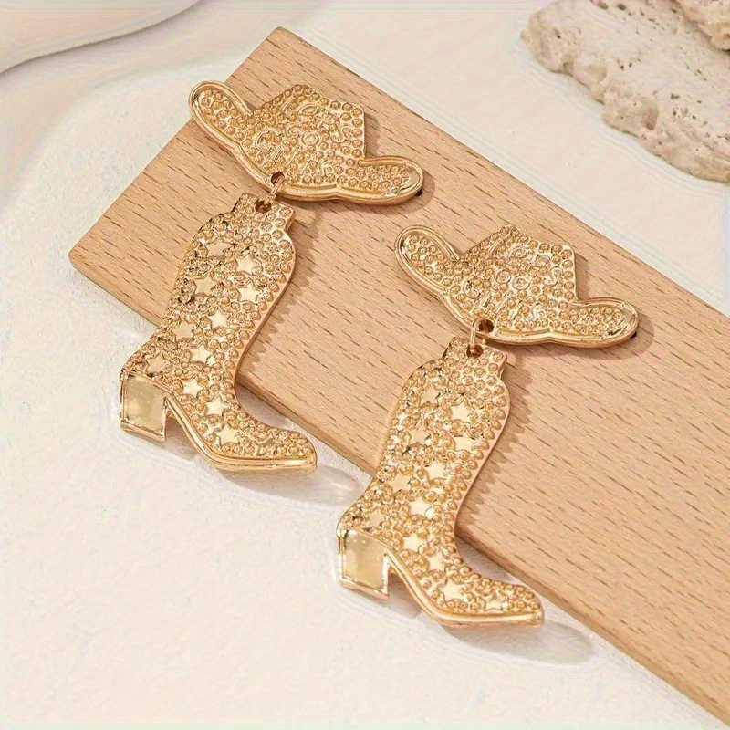 TEMU 1 Pair Western Cowboy Boots And Hat Shaped Earrings- Fashion Retro Bohemian Style Alloy Earrings, Suitable For Daily And Party Accessories, Women' Gift