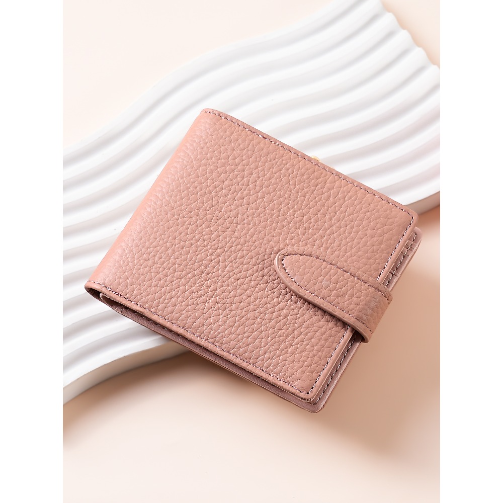 Image of Genuine Short Wallet, Rfid Blocking Alloy Frame Purse, Large Capacity Coin Pocket Billfold