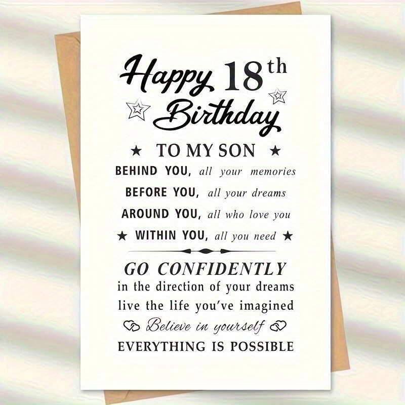 

18th Birthday Card For Son - High-quality Paper With Envelope, Blank Inside Page, White Western Theme - Any Recipient